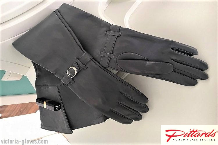 24Egr_3gal58 Opera Gloves: Dark Grey Super Long Leather Opera Gloves 
