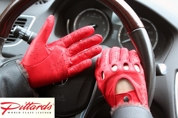 275rd_3w Driving Gloves:  Classic Red Driving Leather Gloves