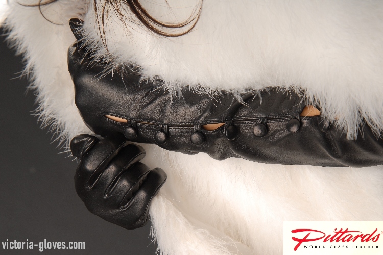 434b_199 Opera Gloves: Glamorous Gorgeous Buttoned Black Long Leather Gloves!