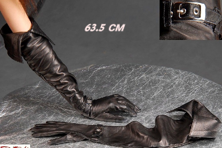 KIMOBAA Women's 70cm Real Sheep Leather Opera Long Gloves | Black | Elegant & Classic