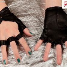 Fingerless Mitts Black Leather Gloves!