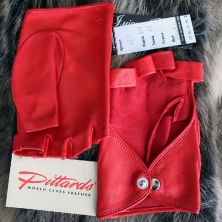 Fingerless Mitts Red Leather Gloves