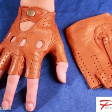  Driving Cognac Fingerless Leather Gloves!