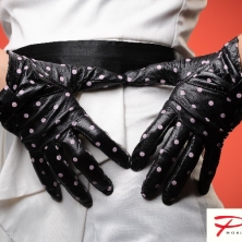 Classy Wrist Polka Dot Leather Gloves,Mary Poppins Style!