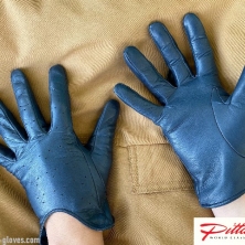 Navy Blue Dotted Casual Wrist Leather Gloves!
