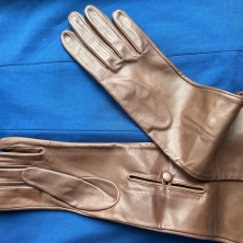 Classic Brown Long Leather Gloves with button insert!