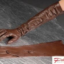 Classic Chocolate Brown Long Leather Gloves with button insert!